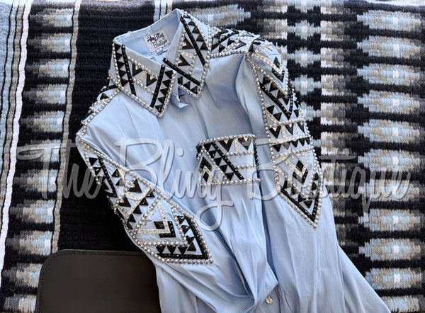 Powder Blue, Black & Grey Day Shirt Set (L)