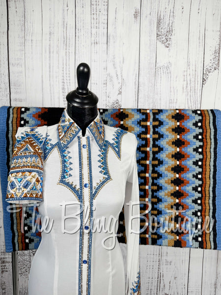 White, Blue, Copper & Tan Day Shirt Set (Small)