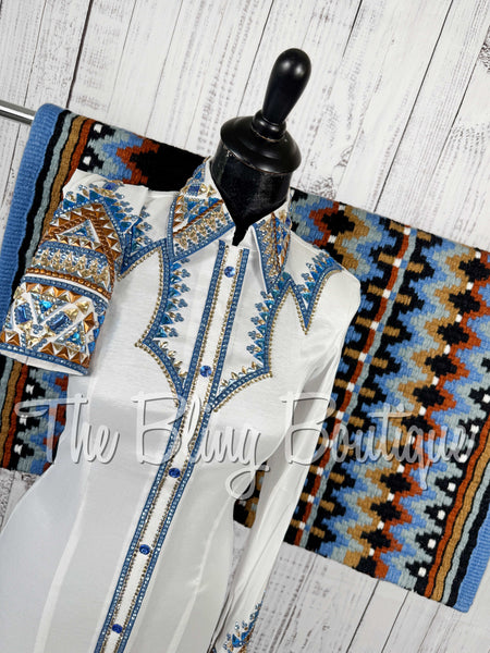 White, Blue, Copper & Tan Day Shirt Set (Small)