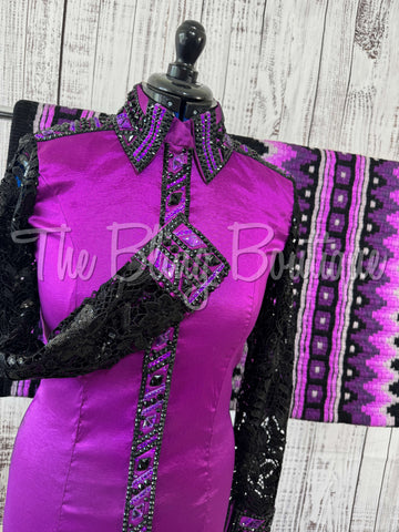 Grape & Black Day Shirt Set With Lace Sleeves (M)