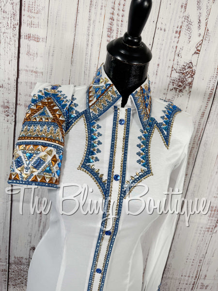 White, Blue, Copper & Tan Day Shirt Set (Small)