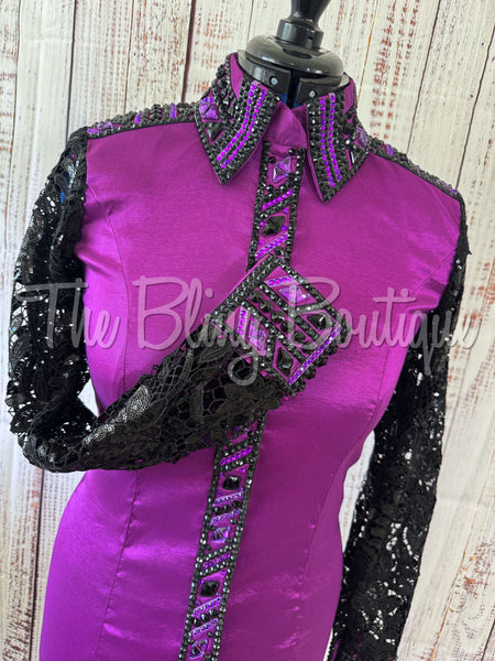 Grape & Black Day Shirt Set With Lace Sleeves (M)