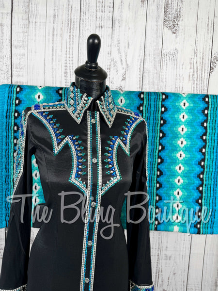Black, Turquoise, Teal & White Day Shirt Set (Small)
