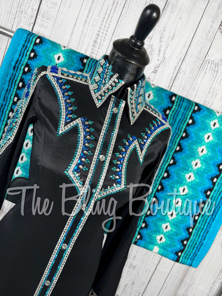 Black, Turquoise, Teal & White Day Shirt Set (Small)