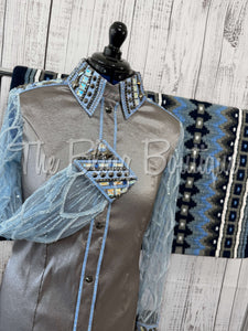 Grey, Blue & PeriwinkleDay Shirt Set With Lace Sleeves (XL)