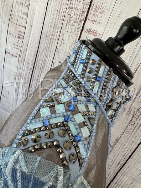 Grey, Blue & PeriwinkleDay Shirt Set With Lace Sleeves (XL)