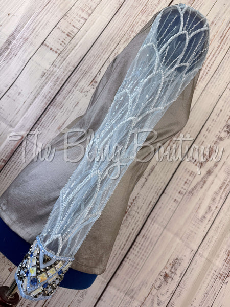 Grey, Blue & PeriwinkleDay Shirt Set With Lace Sleeves (XL)