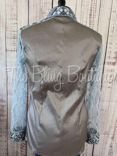 Grey, Blue & PeriwinkleDay Shirt Set With Lace Sleeves (XL)