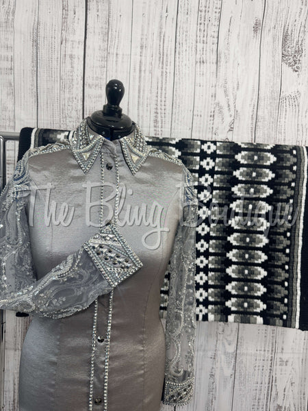 Grey Day Shirt Set With Beaded Lace Sleeves (M)
