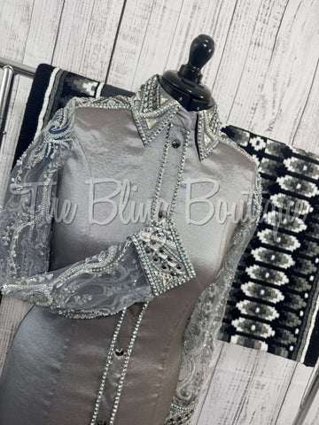 Grey Day Shirt Set With Beaded Lace Sleeves (M)