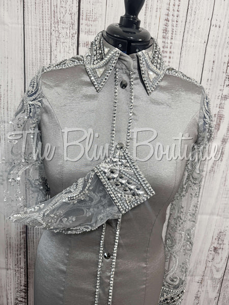 Grey Day Shirt Set With Beaded Lace Sleeves (M)