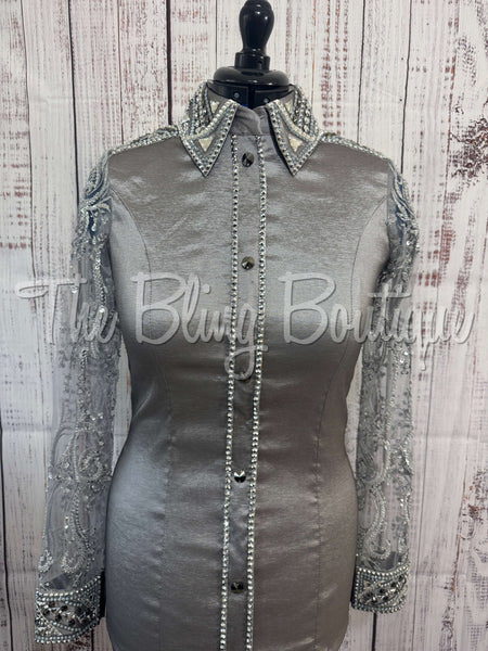 Grey Day Shirt Set With Beaded Lace Sleeves (M)