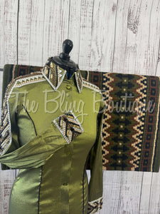 Olive Green, Brown, Tan & Black Day Shirt Set (M)