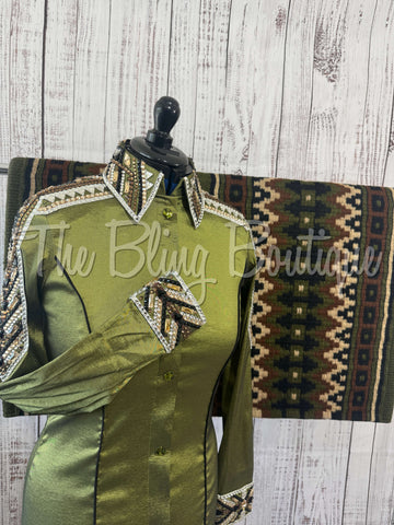 Olive Green, Brown, Tan & Black Day Shirt Set (M)