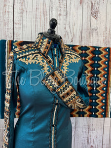 Ocean Teal, Rust & Tan Day Shirt Set (L)