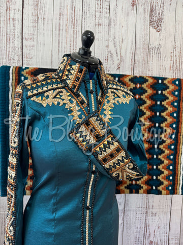 Ocean Teal, Rust & Tan Day Shirt Set (L)