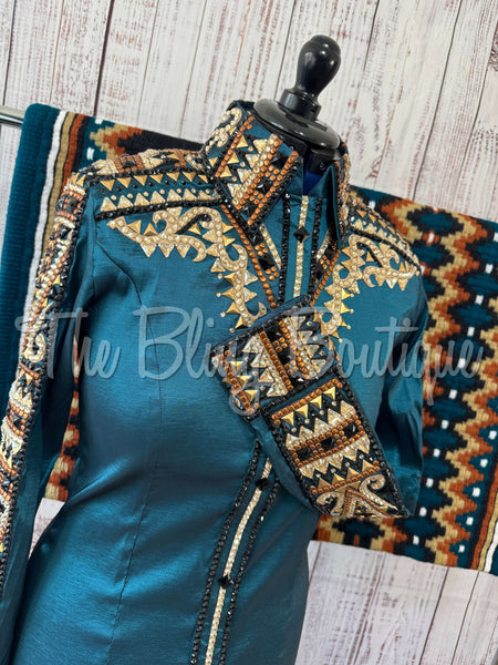 Ocean Teal, Rust & Tan Day Shirt Set (L)
