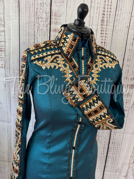 Ocean Teal, Rust & Tan Day Shirt Set (L)