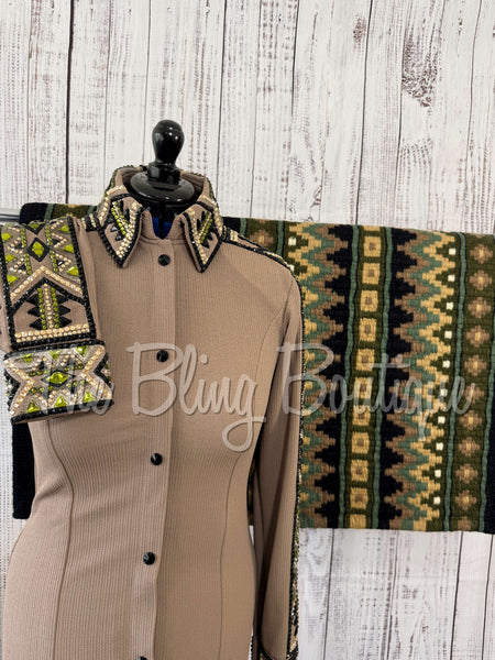 RE-ORDER Tan, Olive Green & Black Day Shirt Set (Choose Your Size)