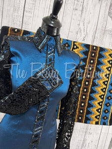 Dark Blue & Black Day Shirt Set With Lace Sleeves (S)