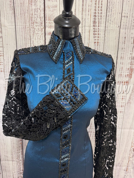 Dark Blue & Black Day Shirt Set With Lace Sleeves (S)