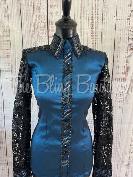 Dark Blue & Black Day Shirt Set With Lace Sleeves (S)