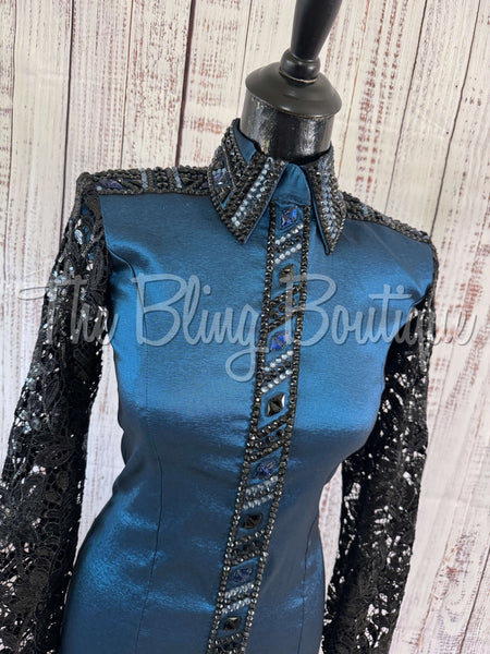 Dark Blue & Black Day Shirt Set With Lace Sleeves (S)
