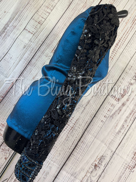 Dark Blue & Black Day Shirt Set With Lace Sleeves (S)