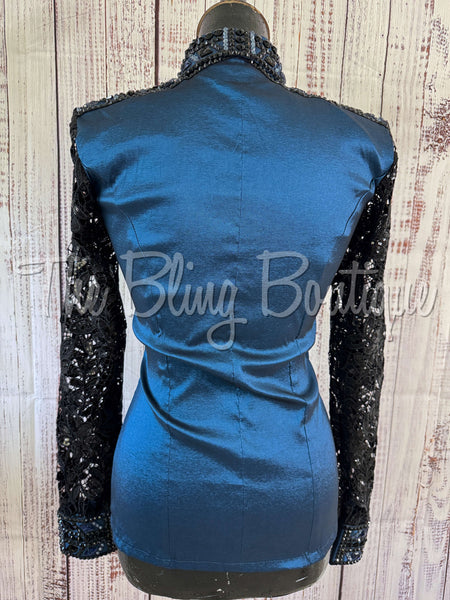 Dark Blue & Black Day Shirt Set With Lace Sleeves (S)