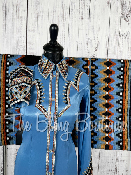 Cornflower Blue, Copper, Tan, Black & White Day Shirt Set (Small)