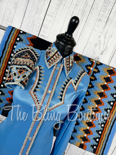 Cornflower Blue, Copper, Tan, Black & White Day Shirt Set (Small)
