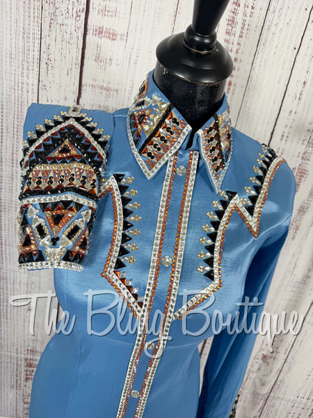 Cornflower Blue, Copper, Tan, Black & White Day Shirt Set (Small)