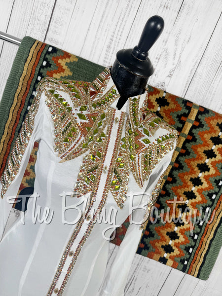 White, Olive Green & Copper Day Shirt Set (Small)