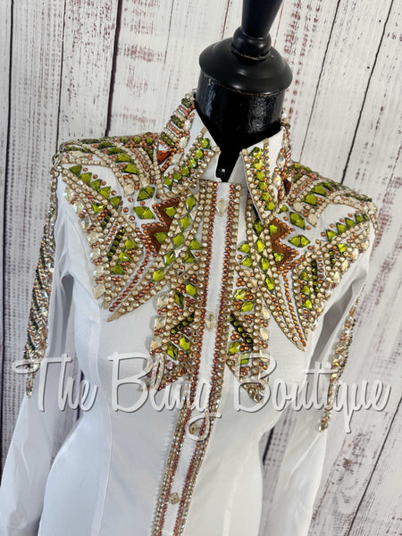 RE-ORDER White, Olive Green & Copper Day Shirt Set (Choose Your Size)