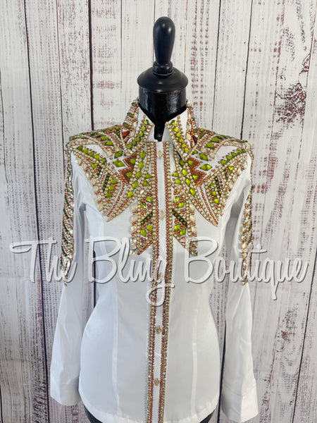 White, Olive Green & Copper Day Shirt Set (Small)
