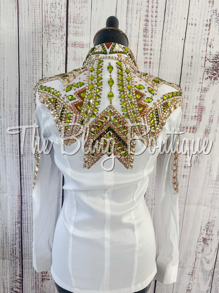 White, Olive Green & Copper Day Shirt Set (Small)