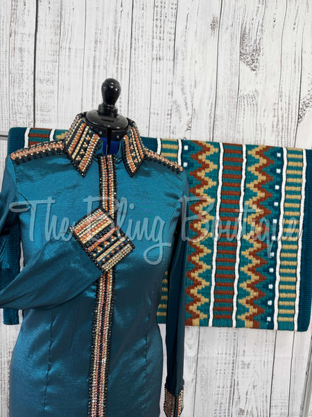 Ocean Teal, Rust & Tan Day Shirt Set (L)