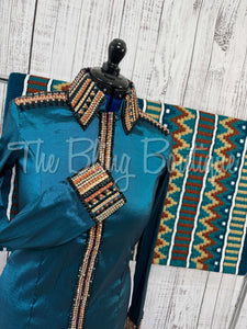Ocean Teal, Rust & Tan Day Shirt Set (L)