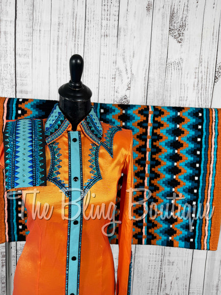 Orange, Turquoise & Black Day Shirt Set (Small)