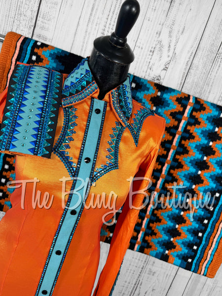 Orange, Turquoise & Black Day Shirt Set (Small)
