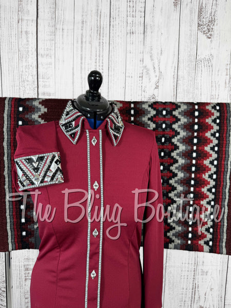 Burgundy, Grey, Black & White Day Shirt Set (Large)