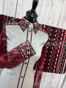 Light Grey & Burgundy Day Shirt Set With Lace Sleeves (S)
