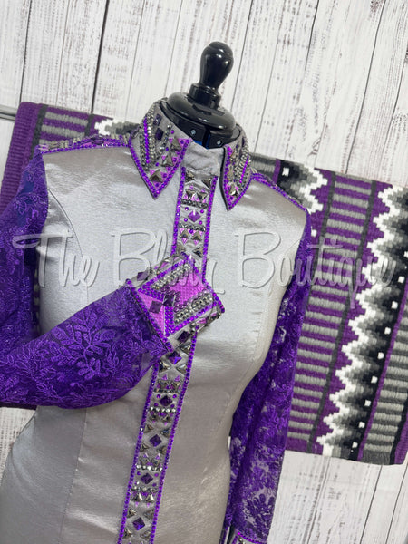 Grey & Purple Day Shirt Set With Lace Sleeves (M)
