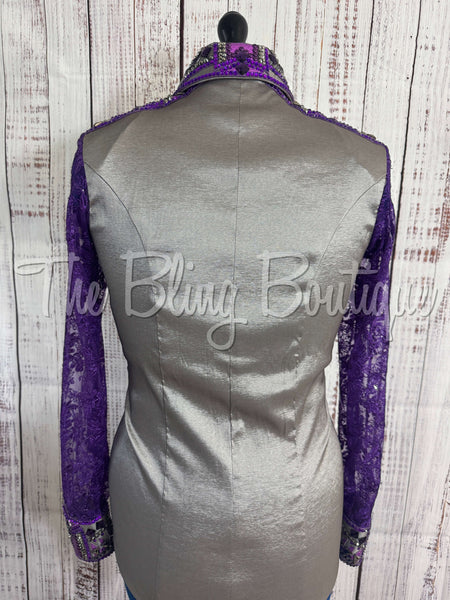 Grey & Purple Day Shirt Set With Lace Sleeves (M)