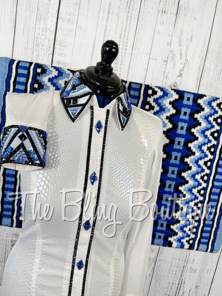 Iridescent White, Blue, Black & Baby Blue Day Shirt Set (Medium)