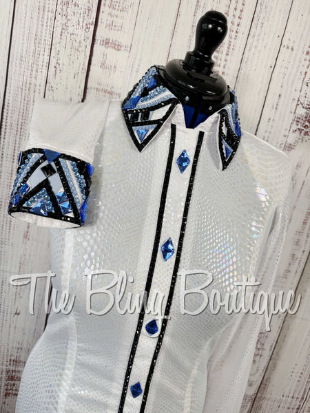 Iridescent White, Blue, Black & Baby Blue Day Shirt Set (Medium)