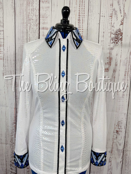 Iridescent White, Blue, Black & Baby Blue Day Shirt Set (Medium)