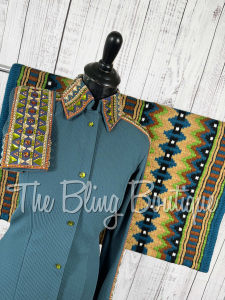 Ocean Blue, Copper, Green & Tan Day Shirt Set (Small)