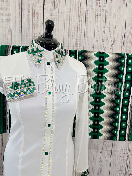 White & Emerald Green Day Shirt Set (L)