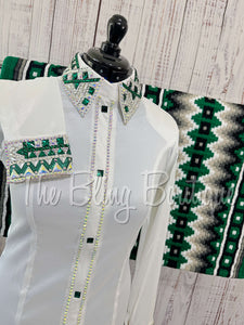 White & Emerald Green Day Shirt Set (L)